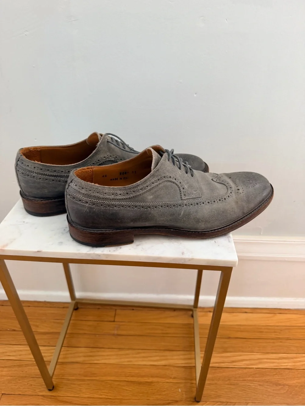 M Gemi Men's Gray Italian Leather Wingtip Dress Shoes